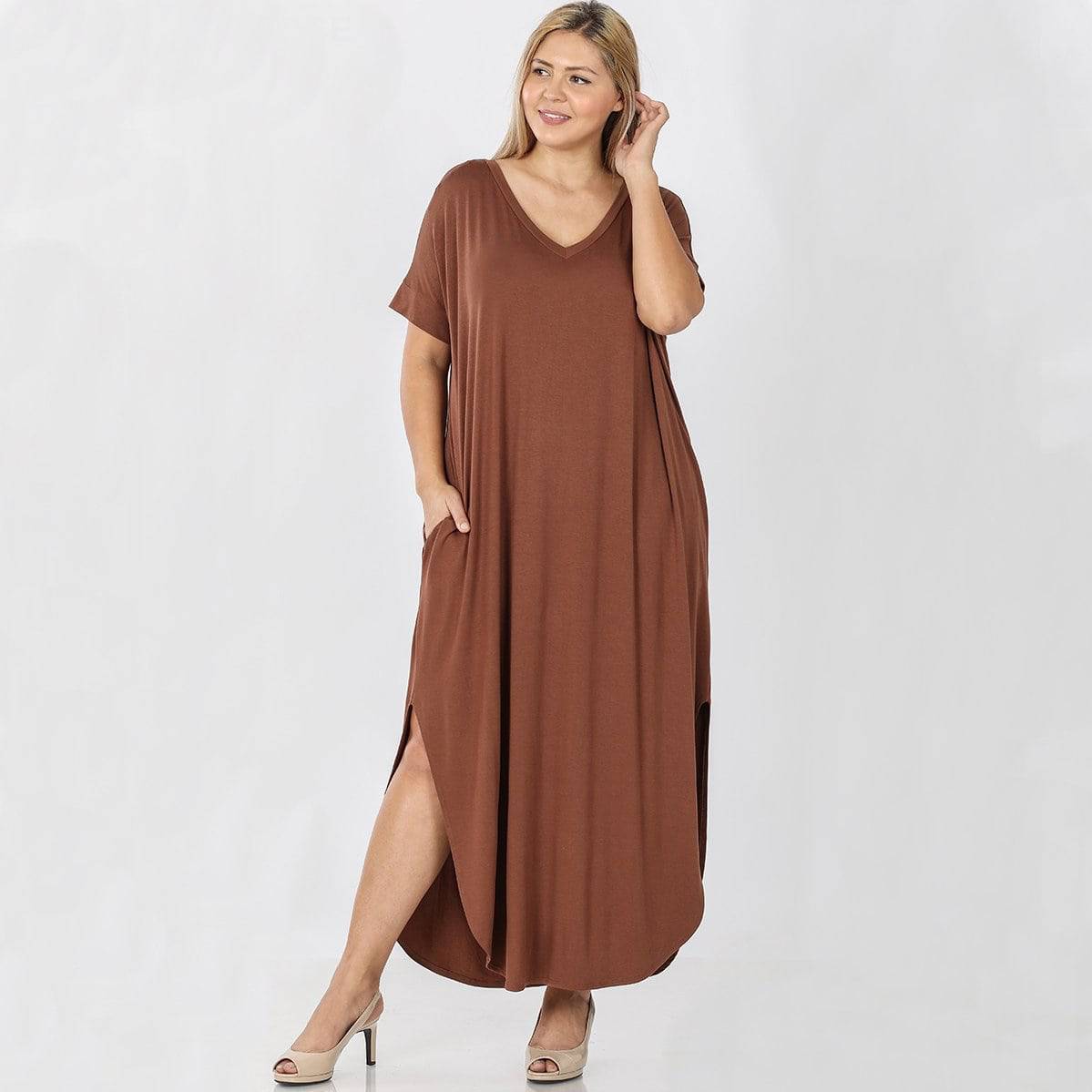 V Neck Plus Size Maxi Dress